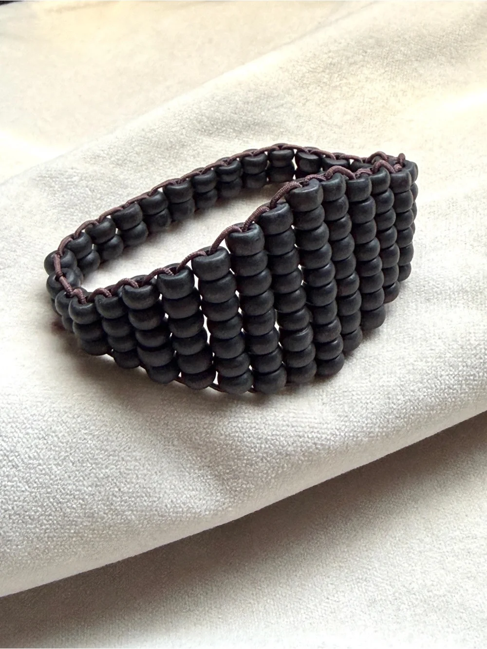 Black-Brown Wood Beads Woven Stretch Bracelet